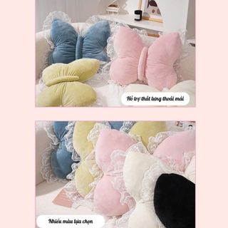 Gối Tựa Lưng Hình Bướm Ren Viền Gối Ôm Mềm Mại Trang Trí Sofa, Giường, Tựa Lưng Trên Ô Tô