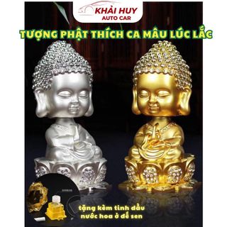 Tượng Thích Ca Mâu -Tượng Phật Đặt Trên Taplo Ô Tô Chất Liệu Hợp Kim Mạ Vàng Có Đế Đế Sen