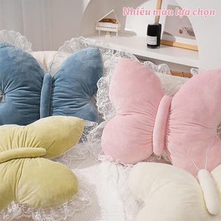 Gối Tựa Lưng Hình Bướm Ren Viền Gối Ôm Mềm Mại Trang Trí Sofa, Giường, Tựa Lưng Trên Ô Tô