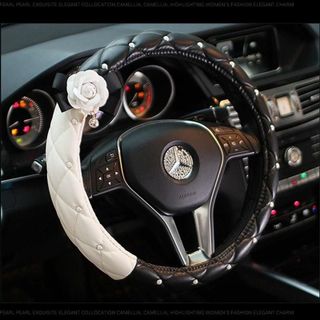 Bọc Vô Lăng Ô Tô Bằng Da Cao Cấp Đính Hoa Trà Sang Chảnh khaihuyauto