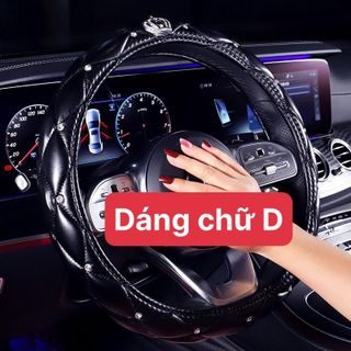 Bọc Vô Lăng Đính Đá Vương Miện-Full Đá Trắng Dáng D Cut Size 38cm Cho Xe Elentra, Seltos, Suzuki XL7 khaihuyauto