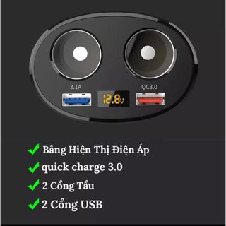 Bộ Chia Tẩu Sạc Oto Không Dây - Chia 2 Nguồn Tẩu 1 Cổng Sạc 3.1A Và 1 Cổng Sạc Nhanh QC3.0 VERSION 2 Phụ Kiện