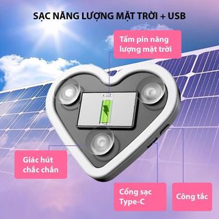 Đèn LED Hình Trái Tim Trang Trí Ô Tô Sạc Bằng Năng Lượng Mặt Trời Và USB, Đèn Led Không Dây Trang Trí Xe Hơi