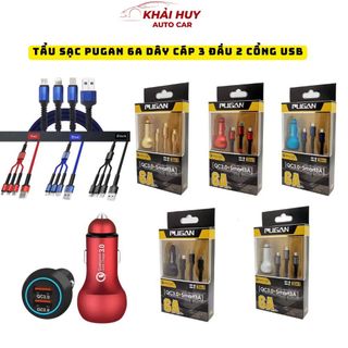 (QC3.0) Tẩu Sạc Pugan 6A Sạc Cực Nhanh Cực Đỉnh Từ 9V-32V Kèm Dây Cáp 3 Đầu 2 Cổng USB Khaihuyauto