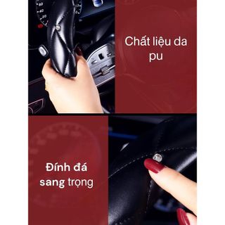 Bọc Vô Lăng Đính Đá Vương Miện-Full Đá Trắng Dáng D Cut Size 38cm Cho Xe Elentra, Seltos, Suzuki XL7 khaihuyauto