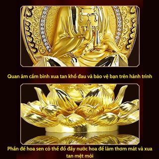 Tượng Phật Quan Âm Ngồi Đế Sen Mạ Vàng Trang Trí Taplo Ô Tô Tượng Phong Thủy Mang Lại Bình An May Mắn