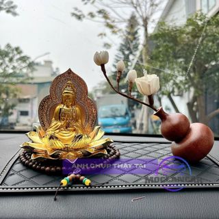 Tượng Phật Quan Âm Ngồi Đế Sen Mạ Vàng Trang Trí Taplo Ô Tô Tượng Phong Thủy Mang Lại Bình An May Mắn