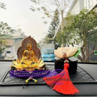 Tượng Phật Quan Âm Ngồi Đế Sen Mạ Vàng Trang Trí Taplo Ô Tô Tượng Phong Thủy Mang Lại Bình An May Mắn