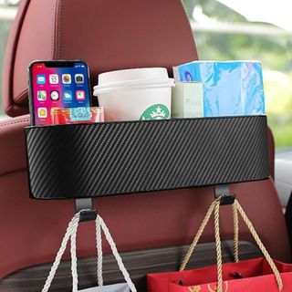 Khay đựng đồ sau ghế vân carbon 2in1 kiêm móc treo đồ,chứa tất cả các cả vật dụng khi di chuyển trên xe ô tô
