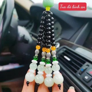 Khánh Treo Xe Ô Tô Thánh Giá – Hình Chữ Thập Đá Ngọc Bích Xanh Đậm | Tua Đá Thủ Công – Biểu Tượng Bình An & May Mắn