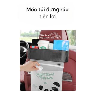 Khay đựng đồ sau ghế vân carbon 2in1 kiêm móc treo đồ,chứa tất cả các cả vật dụng khi di chuyển trên xe ô tô