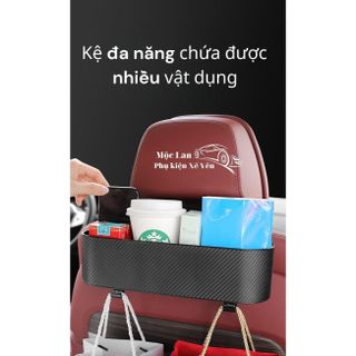 Khay đựng đồ sau ghế vân carbon 2in1 kiêm móc treo đồ,chứa tất cả các cả vật dụng khi di chuyển trên xe ô tô