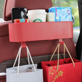 Khay đựng đồ sau ghế vân carbon 2in1 kiêm móc treo đồ,chứa tất cả các cả vật dụng khi di chuyển trên xe ô tô