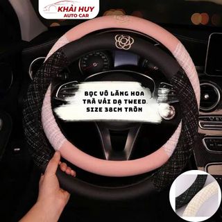 Bọc Vô Lăng Hoa Trà Vải Dạ Tweed Tròn Size 38cm Giúp Chống Trơn Trượt, Trang Trí Sang Trọng