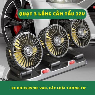 Quạt ô tô 3 đầu 3 chế độ làm mát xoay 360 gió mạnh kèm biển để số điện thoại dành cho xe hơi, quạt 12v