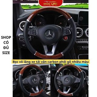 Bọc vô lăng xe tải vân carbon phối gỗ nhiều màu phù hợp với size 40,42,45cm