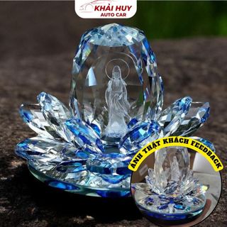 (Tặng Kèm Vòng Hạt)Tượng Phật Bà Quan Âm Tòa Sen Pha Lê Đặt Taplo Ô Tô –Trang Trí Xe Hơi, Bàn Làm Việc Phong Thủy