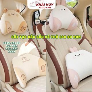 Gối Tựa Đầu - Tựa Lưng Cao Su Non LUCKY BEAR - SWEET BUNNY Họa Tiết Hoạt Hình Dễ Thương Cho Xe Ô Tô