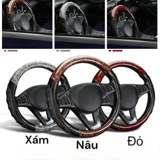 Bọc vô lăng xe tải vân carbon phối gỗ nhiều màu phù hợp với size 40,42,45cm