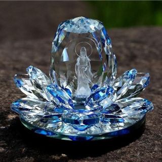 (Tặng Kèm Vòng Hạt)Tượng Phật Bà Quan Âm Tòa Sen Pha Lê Đặt Taplo Ô Tô –Trang Trí Xe Hơi, Bàn Làm Việc Phong Thủy
