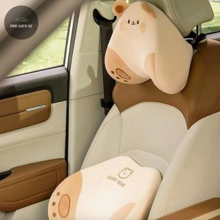 Gối Tựa Đầu - Tựa Lưng Cao Su Non LUCKY BEAR - SWEET BUNNY Họa Tiết Hoạt Hình Dễ Thương Cho Xe Ô Tô