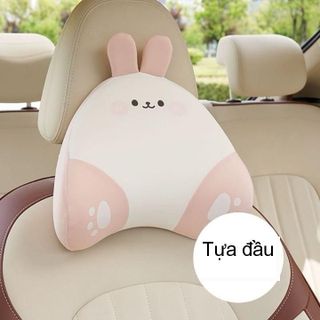 Gối Tựa Đầu - Tựa Lưng Cao Su Non LUCKY BEAR - SWEET BUNNY Họa Tiết Hoạt Hình Dễ Thương Cho Xe Ô Tô