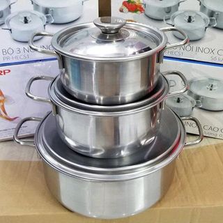 BỘ 3 NỒI INOX CÓ QUAI CAO CẤP HỘP XANH
