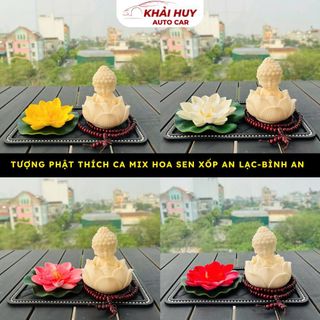 Tượng Phật Thích Ca Mini Mix Hoa Sen Trang Trí Taplo Ô Tô – Kèm Tràng Hạt Phong Thủy Bình An, May Mắn
