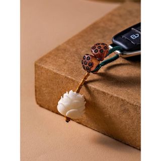 Móc Khóa Xe Hơi Mặt Gỗ Hoa Sen Sáng Tạo Phong Cách Thích Hợp Treo Túi Xách Móc Khóa Ô Tô Xe Máy Women Móc Khoá Xốp