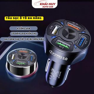 Tẩu Sạc Đa Năng Trên Ô Tô 4 Cổng USB QC3.0 Có Đèn Led Khaihuyauto