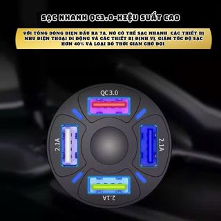 Tẩu Sạc Đa Năng Trên Ô Tô 4 Cổng USB QC3.0 Có Đèn Led Khaihuyauto