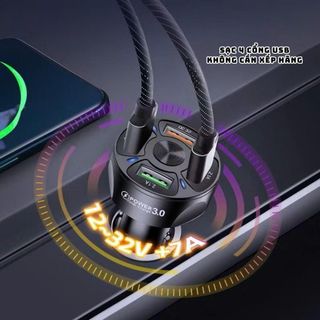 Tẩu Sạc Đa Năng Trên Ô Tô 4 Cổng USB QC3.0 Có Đèn Led Khaihuyauto