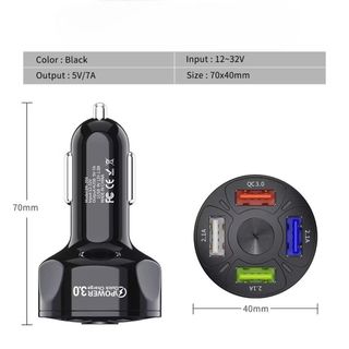 Tẩu Sạc Đa Năng Trên Ô Tô 4 Cổng USB QC3.0 Có Đèn Led Khaihuyauto