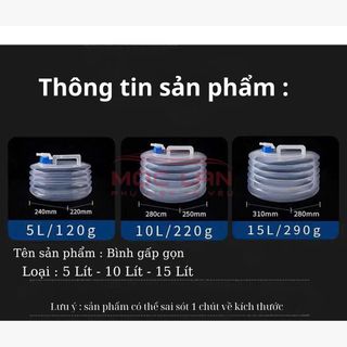 Bình Nước Gấp Gọn - Thùng Đựng Nước Gấp Gọn Đi Du Lịch Dã Ngoại Siêu Nhẹ 5L 10l 15L