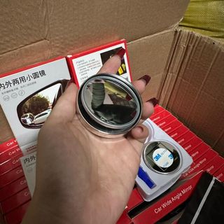 Bộ 2 Gương Cầu Lồi Viền Bạc Mới 2025 ( Hộp Gương + Gạt + Túi Giấy Ướt) Gương Xoay 360