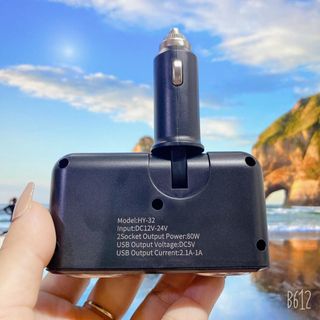 Hy-32-Tẩu sạc ô tô-chia 2 tẩu-2 cổng tiện lợi -xoay 90 độ
