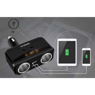 Hy-32-Tẩu sạc ô tô-chia 2 tẩu-2 cổng tiện lợi -xoay 90 độ