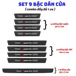 Sét 9 Miếng Vân Carbon Chống Trầy Xước Bậc Và Cốp Xe ( Gồm 8 Miếng Bậc + 1 Miếng Cốp )