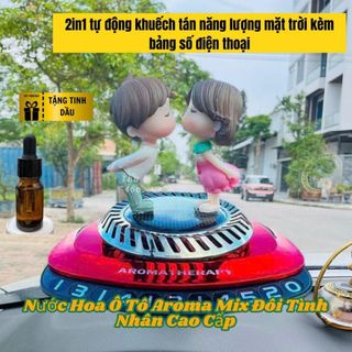 Nước Hoa Ô Tô Aroma Mix Đôi Tình Nhân Cao Cấp 2in1 tự động khuếch tán năng lượng mặt trời kèm bảng số điện thoại