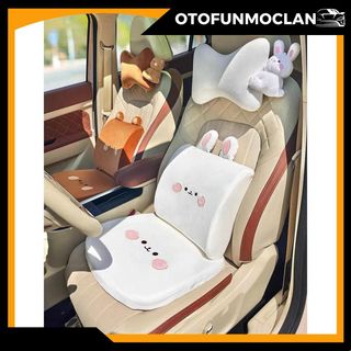 Bộ Gối Tựa Đầu Tựa Lưng Đệm Ghế Ô Tô Nâng Chiều Cao Thỏ Trắng Gấu Nâu Cao Cấp Cao Su