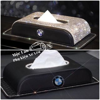 Hộp Đựng Khăn Giấy Đính Đá Và Da Sang Trọng Để Trên Xe Ô Tô -Thiết Kế Nhỏ Gọn Chất Liệu Da Cao Cấp- Moclancar