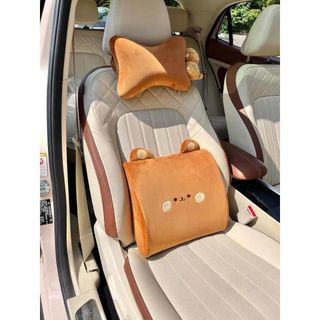 Bộ Gối Tựa Đầu Tựa Lưng Đệm Ghế Ô Tô Nâng Chiều Cao Thỏ Trắng Gấu Nâu Cao Cấp Cao Su