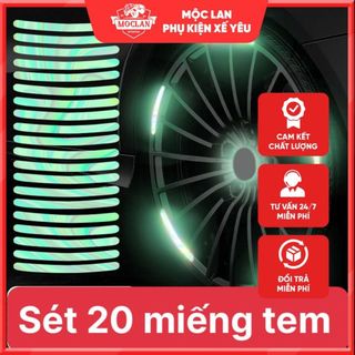 Miếng dán phản quang 7 màu set 20 miếng độc đáo dùng để trang trí bánh xe ô tô phụ kiện ô tô Mộc Lan