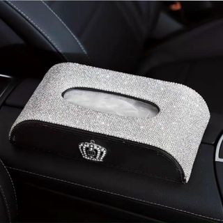 Hộp Đựng Khăn Giấy Đính Đá Và Da Sang Trọng Để Trên Xe Ô Tô -Thiết Kế Nhỏ Gọn Chất Liệu Da Cao Cấp- Moclancar