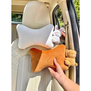 Bộ Gối Tựa Đầu Tựa Lưng Đệm Ghế Ô Tô Nâng Chiều Cao Thỏ Trắng Gấu Nâu Cao Cấp Cao Su