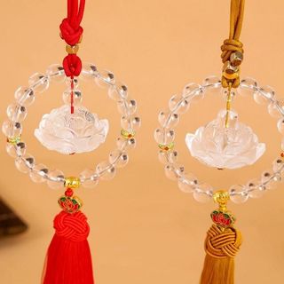 Dây Treo Nội Thất Trang Trí Gương Chiếu Hậu Xe Hơi Hình Đài Sen Đá Pha Lê - Khánh Liên Hoa Vòng Hạt Trong Suốt