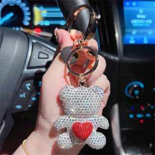 Móc Khóa Hình Gấu Đính Đá Dễ Thương - Móc Gấu Trái Tim Full Đá khaihuyauto