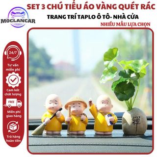 Trang Trí Taplo - Sét 3 Chú Tiểu Áo Vàng Quét Rác,Mang Lại An Nhiên Thanh Tịnh -Trang Trí Taplo Ô Tô