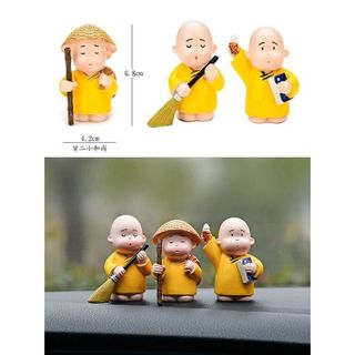 Trang Trí Taplo - Sét 3 Chú Tiểu Áo Vàng Quét Rác,Mang Lại An Nhiên Thanh Tịnh -Trang Trí Taplo Ô Tô