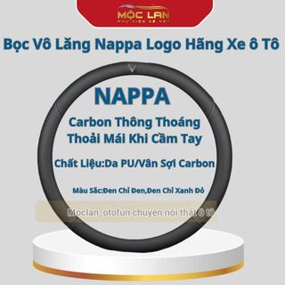 Bọc Vô Lăng Ô Tô Da Nappa Phối Carbon Cao Cấp Dáng Tròn 38cm - Logo Hãng Xe Ô Tô